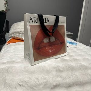 Aritzia White Shopping Bag with Red Cherry Art